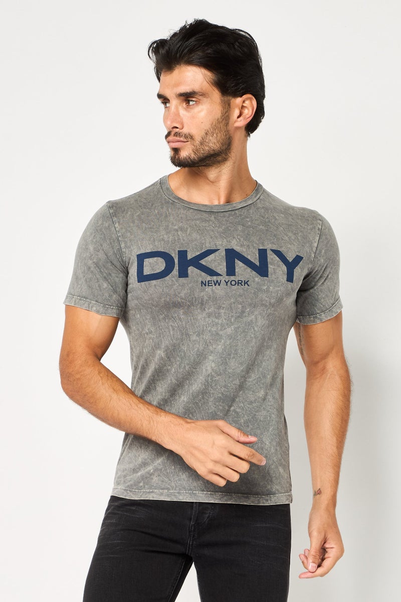 DKNY Men Crew Neck Short Sleeve Brand Logo T-Shirt, Wash Grey - Image 1