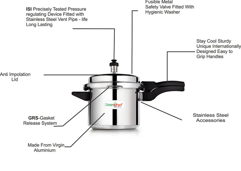 Greenchef Namo Aluminium Outer Lid Pressure Cooker 3 Litres, Silver - Image 3