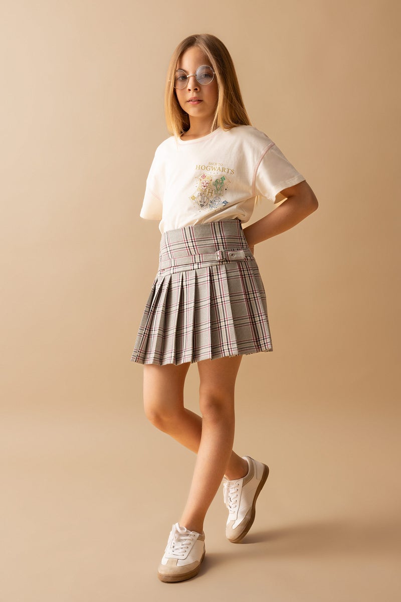 DeFacto Girl Belt Detailed Plaid Patterned Skirt  - Image 1