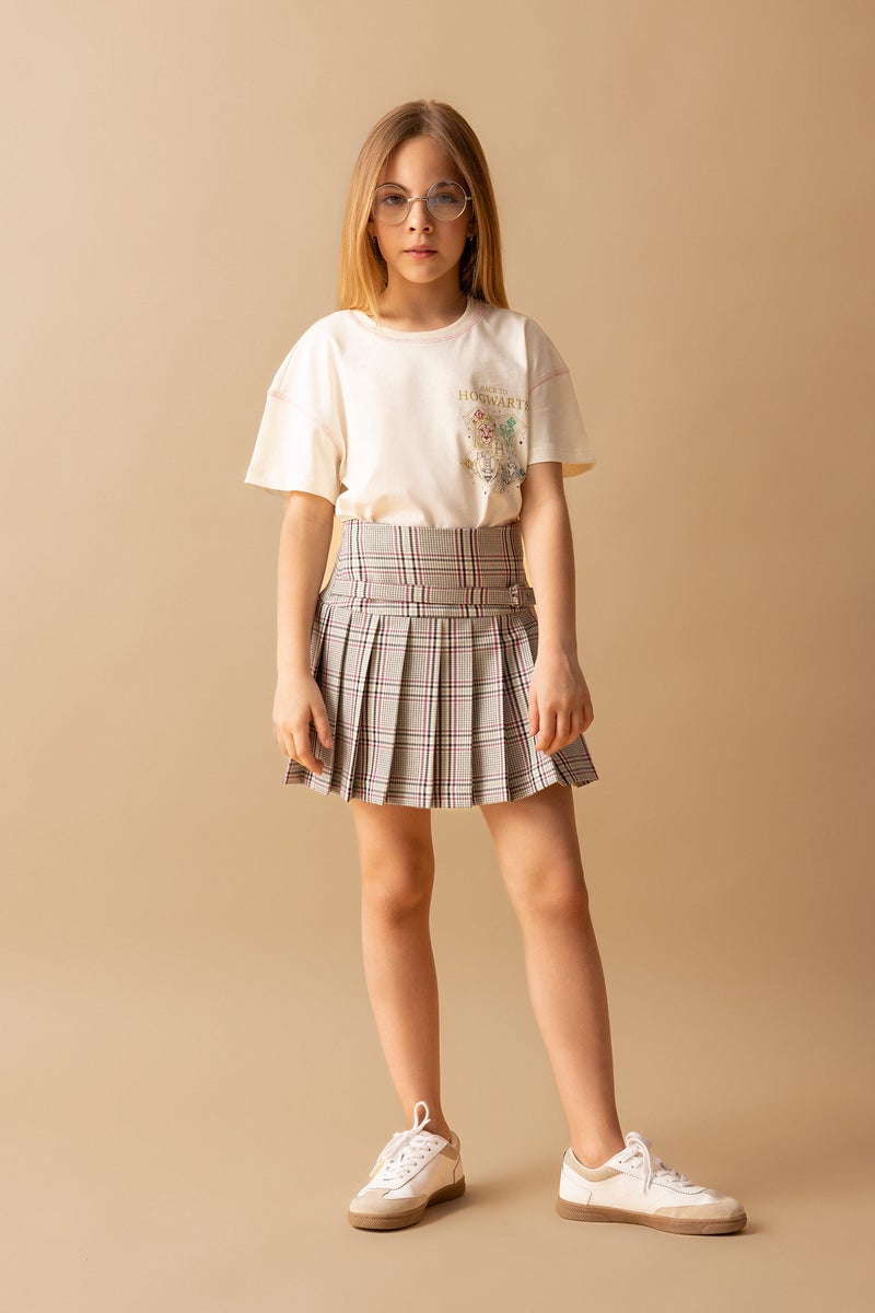 DeFacto Girl Belt Detailed Plaid Patterned Skirt  - Image 4