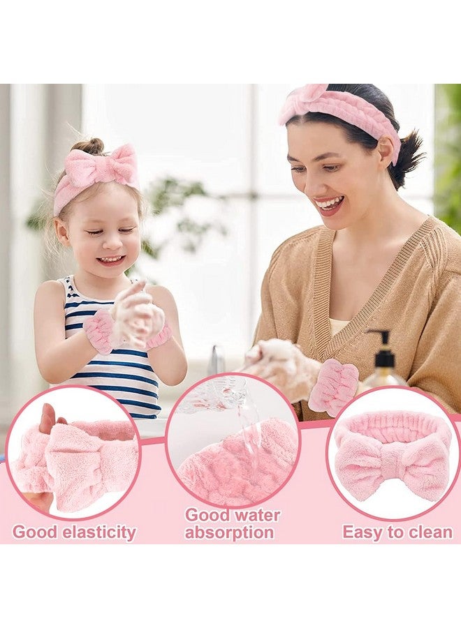 maycreate ® Face Wash Headband & Wristband Set, Soft Stretchy Bowknot Headband For Women Girls, Flannel Super Absorbent Sweat Wrist Towel Band For Washing Face, Makeup, Yoga, Fitness (Pink) - Image 3