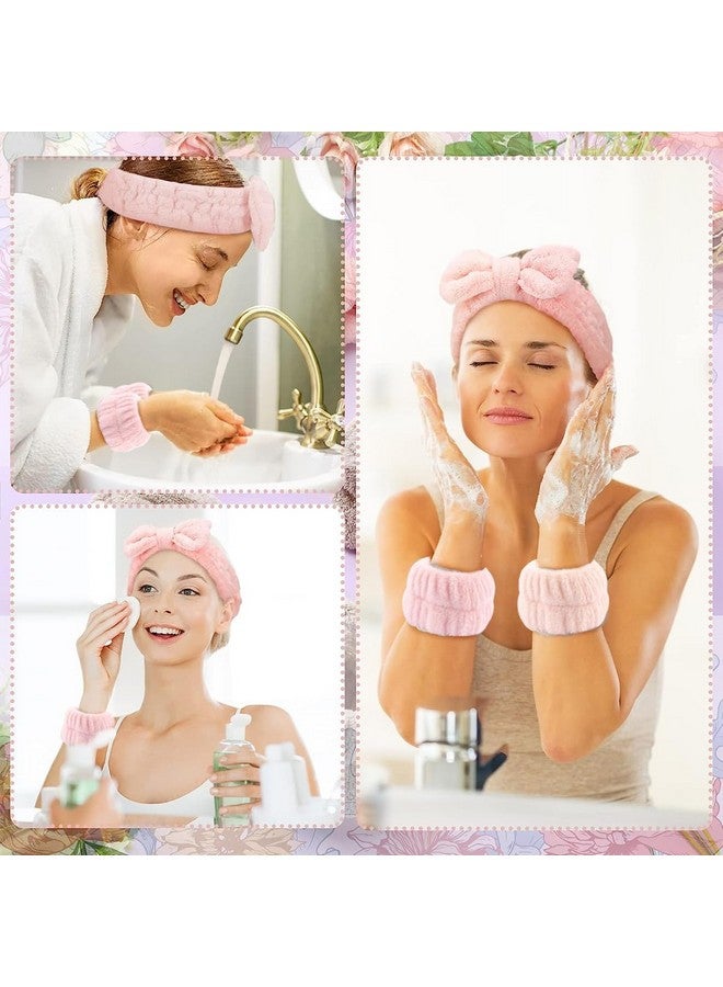 maycreate ® Face Wash Headband & Wristband Set, Soft Stretchy Bowknot Headband For Women Girls, Flannel Super Absorbent Sweat Wrist Towel Band For Washing Face, Makeup, Yoga, Fitness (Pink) - Image 5