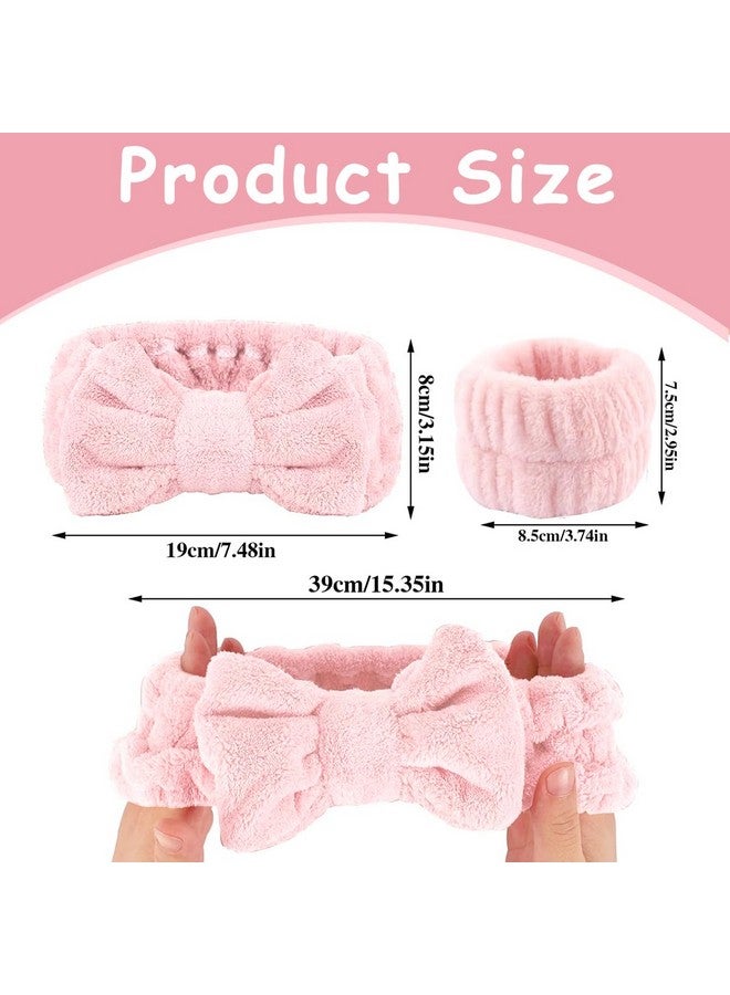 maycreate ® Face Wash Headband & Wristband Set, Soft Stretchy Bowknot Headband For Women Girls, Flannel Super Absorbent Sweat Wrist Towel Band For Washing Face, Makeup, Yoga, Fitness (Pink) - Image 2