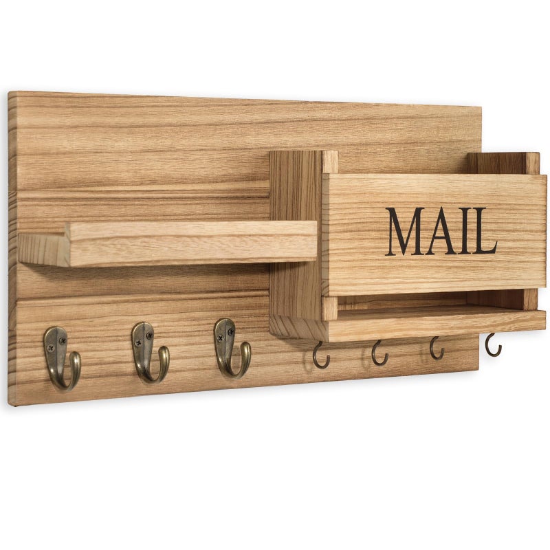 Lwenki Mail Organizer for Wall Mount â€“ Key Holder with Shelf Includes Letter Holder and Hooks for Hallway Farmhouse Decor â€“ Rustic Wood with Flush Mounting Hardware (16.5â€ x 9.1â€ x 3.4â€) (Wood) - Image 2