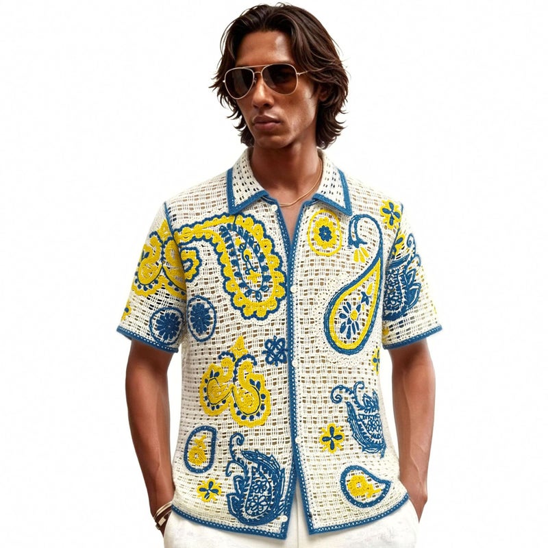 Men's Short Sleeve Knit Polo Shirt - Apricot - Image 1