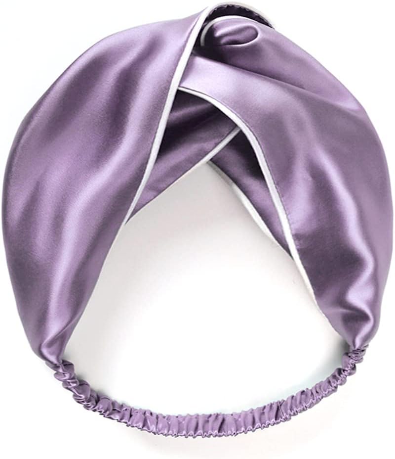 Satin Headband for Women Wide Silk Hair Band Elastic Plain Stretchy Headbands for Girls and Adults Purple