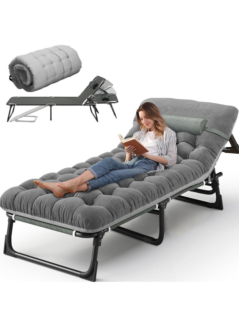 WAKYME Oxford and Steel Frame 4-Angle Adjustable Foldable Bed Folding Camping Cot Bed with Extra Wide Padded Mattress Support for Adults Outdoor Travel Tent Use(Gray Mattress 190*68CM) - Image 1