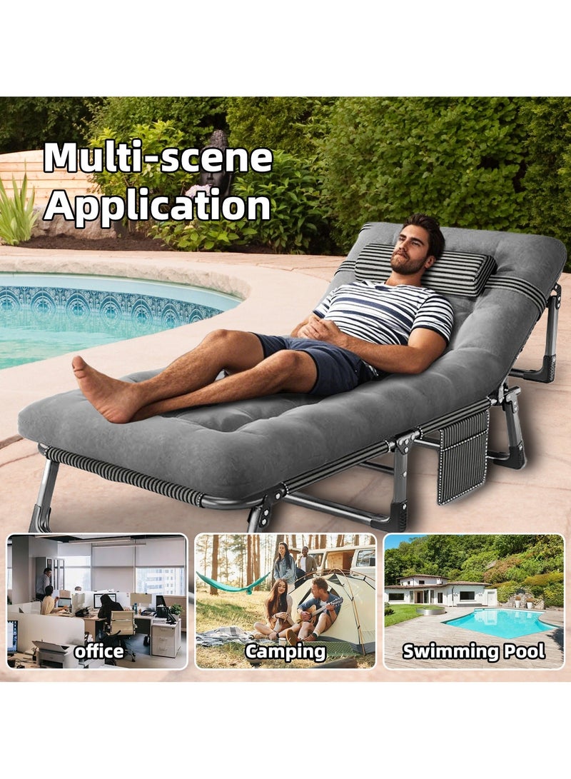 WAKYME Oxford and Steel Frame 4-Angle Adjustable Foldable Bed Folding Camping Cot Bed with Extra Wide Padded Mattress Support for Adults Outdoor Travel Tent Use(Gray Mattress 190*68CM) - Image 2