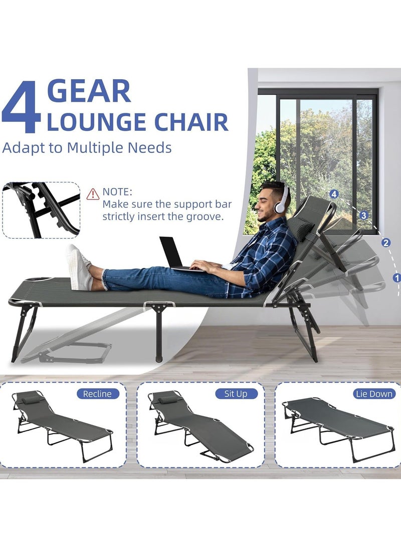 WAKYME Oxford and Steel Frame 4-Angle Adjustable Foldable Bed Folding Camping Cot Bed with Extra Wide Padded Mattress Support for Adults Outdoor Travel Tent Use(Gray Mattress 190*68CM) - Image 4