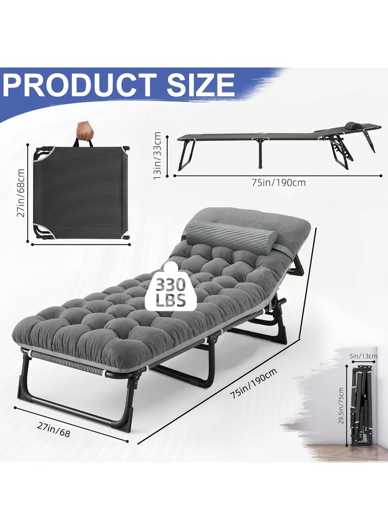 WAKYME Oxford and Steel Frame 4-Angle Adjustable Foldable Bed Folding Camping Cot Bed with Extra Wide Padded Mattress Support for Adults Outdoor Travel Tent Use(Gray Mattress 190*68CM) - Image 3