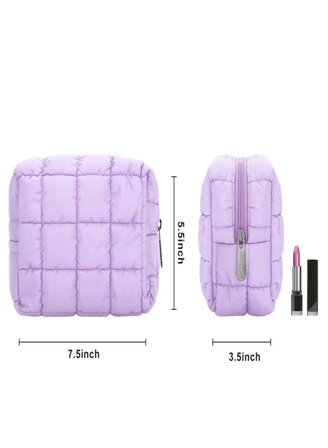 E-Tree Cute Makeup Bag,Quilted Cosmetic Bag,Make up Pouch for Purse,Toiletry Zipper Pouch,Checkered Bag,Travel Case,Storage Pouches for Organization, Purple, 7.5“ x 5.5” x 3.5“, Quilted Cosmetic Bag - Image 3