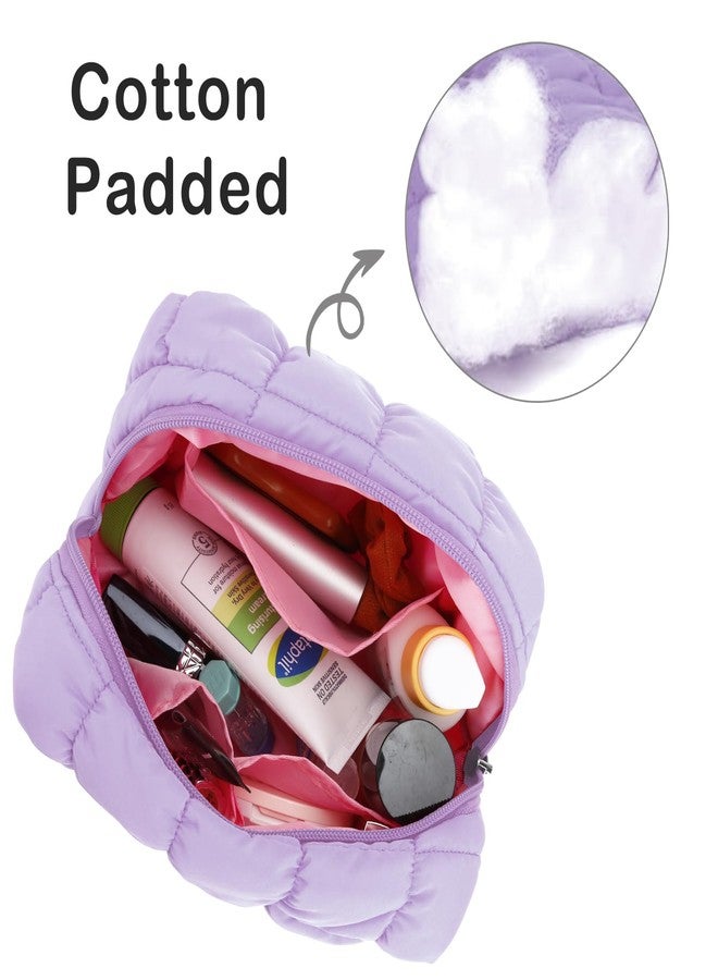 E-Tree Cute Makeup Bag,Quilted Cosmetic Bag,Make up Pouch for Purse,Toiletry Zipper Pouch,Checkered Bag,Travel Case,Storage Pouches for Organization, Purple, 7.5“ x 5.5” x 3.5“, Quilted Cosmetic Bag - Image 4