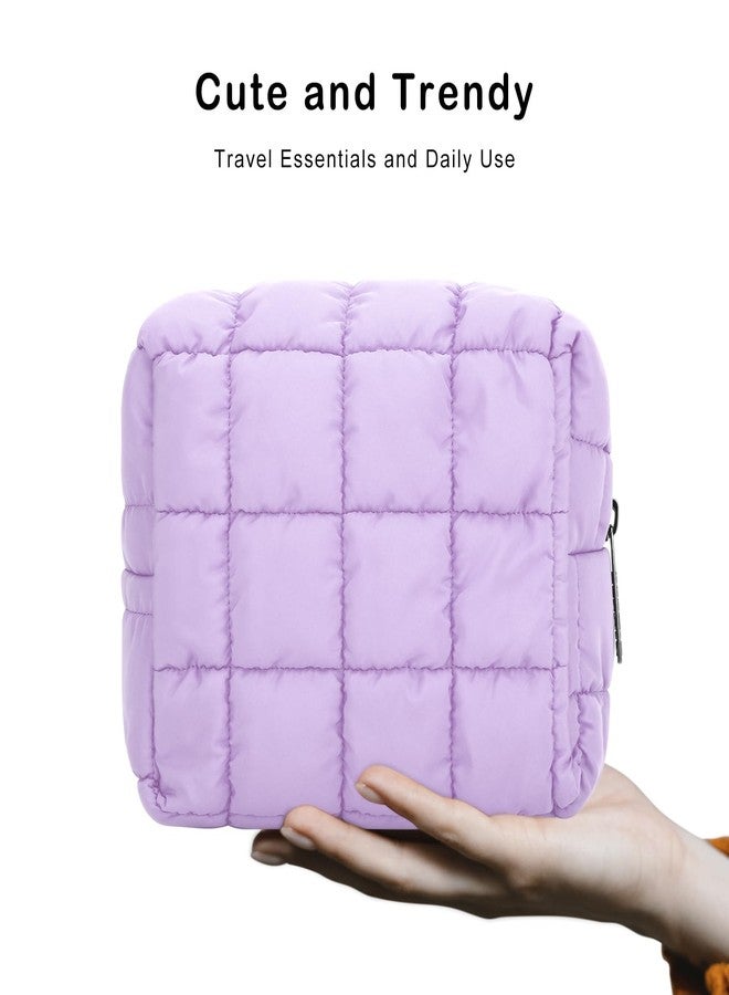 E-Tree Cute Makeup Bag,Quilted Cosmetic Bag,Make up Pouch for Purse,Toiletry Zipper Pouch,Checkered Bag,Travel Case,Storage Pouches for Organization, Purple, 7.5“ x 5.5” x 3.5“, Quilted Cosmetic Bag - Image 5