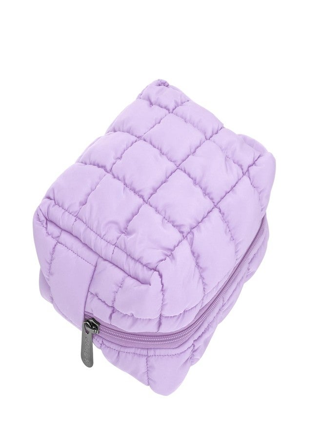 E-Tree Cute Makeup Bag,Quilted Cosmetic Bag,Make up Pouch for Purse,Toiletry Zipper Pouch,Checkered Bag,Travel Case,Storage Pouches for Organization, Purple, 7.5“ x 5.5” x 3.5“, Quilted Cosmetic Bag - Image 2