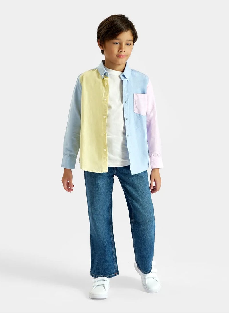 Primo Gino 100% Cotton Oxford Solid Colour Block Shirt - Multicolour  - Image 3