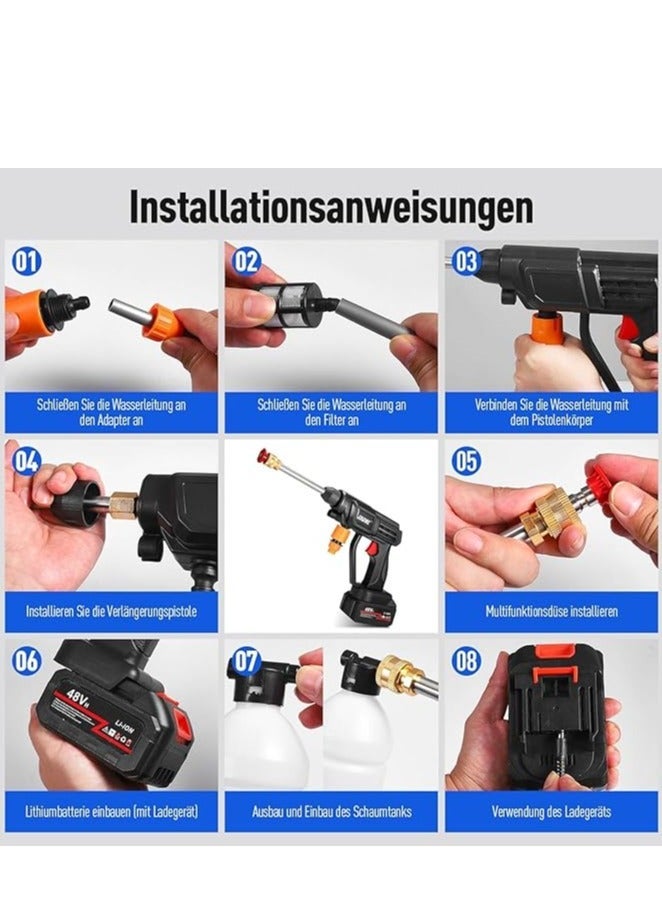 High Pressure Washer Gun Car Washing Machine - Cordless Portable Electric Water High Pressure Washer Gun, Used for Floor Cleaning of Car Washes and Garden Watering - Image 3