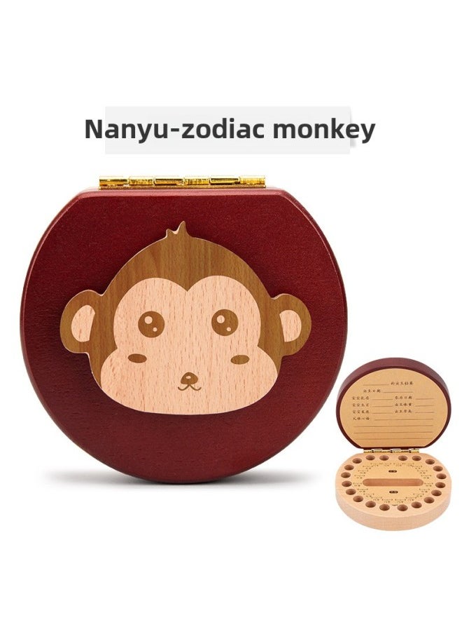 Generic - Baby Teeth Storage Box Children's Baby Teeth Commemorative Box Girl Baby Teeth Collection Fetal Hair Preservation Wooden Box Boy-Color:Nanyu-zodiac Monkey - Image 1