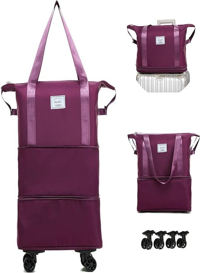 TrendyTrolley 2 Layer Nylon Duffle Bags/Convertible Travel Luggage with Wheels/Waterproof Traveling Bag for Clothes/Foldable - Extendable Duffle Luggages for Men and Women (Purple) - Image 1