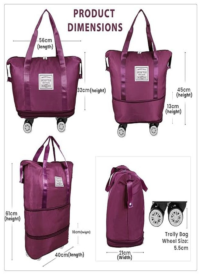 TrendyTrolley 2 Layer Nylon Duffle Bags/Convertible Travel Luggage with Wheels/Waterproof Traveling Bag for Clothes/Foldable - Extendable Duffle Luggages for Men and Women (Purple) - Image 4