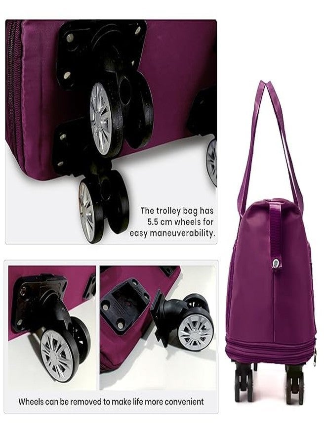 TrendyTrolley 2 Layer Nylon Duffle Bags/Convertible Travel Luggage with Wheels/Waterproof Traveling Bag for Clothes/Foldable - Extendable Duffle Luggages for Men and Women (Purple) - Image 3
