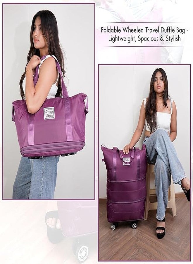 TrendyTrolley 2 Layer Nylon Duffle Bags/Convertible Travel Luggage with Wheels/Waterproof Traveling Bag for Clothes/Foldable - Extendable Duffle Luggages for Men and Women (Purple) - Image 2