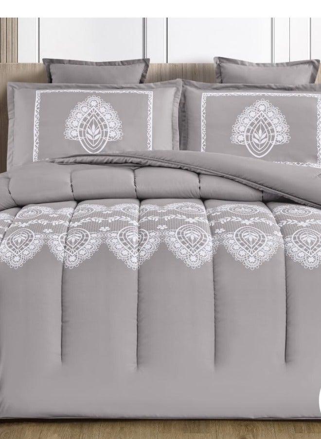 مون طقم لحاف فاخر 6 قطع نفرين مقاس كينج (230×250 سم) - يناسب سرير 200×200 سم - مصنوع من المايكروفايبر الناعم - لحاف مزدوج مع شرشف مطاطي (200×200+35 سم) وأكياس وسائد وأغطية مخدات ديكورية - مفروشات سرير أنيقة وعالية الجودة لغرفة النوم - Image 2