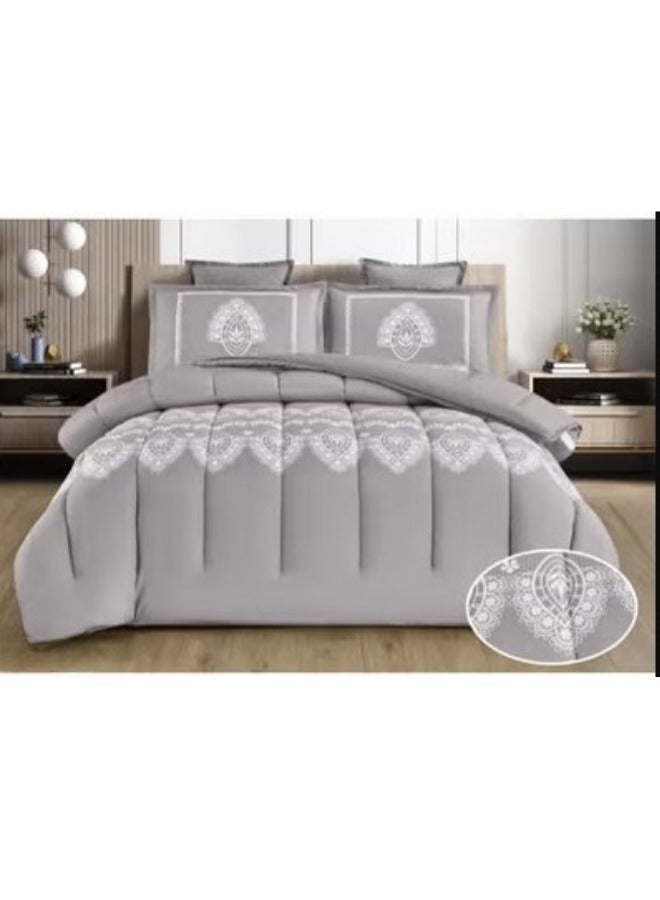 مون طقم لحاف فاخر 6 قطع نفرين مقاس كينج (230×250 سم) - يناسب سرير 200×200 سم - مصنوع من المايكروفايبر الناعم - لحاف مزدوج مع شرشف مطاطي (200×200+35 سم) وأكياس وسائد وأغطية مخدات ديكورية - مفروشات سرير أنيقة وعالية الجودة لغرفة النوم - Image 1