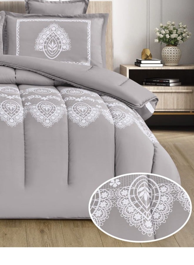 مون طقم لحاف فاخر 6 قطع نفرين مقاس كينج (230×250 سم) - يناسب سرير 200×200 سم - مصنوع من المايكروفايبر الناعم - لحاف مزدوج مع شرشف مطاطي (200×200+35 سم) وأكياس وسائد وأغطية مخدات ديكورية - مفروشات سرير أنيقة وعالية الجودة لغرفة النوم - Image 3