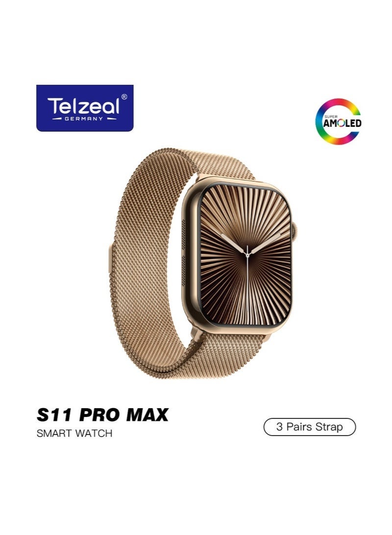 Telzeal S11 Pro Max Smartwatch with AMOLED Display, Bluetooth Calling, Local Music Playback, Wireless Charging, Fitness Tracker, Heart Rate Monitor, Sleep Tracking, Waterproof Design, Long Battery Life - Image 1