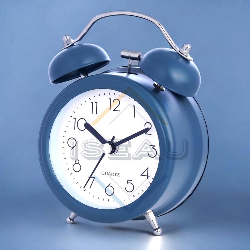ISEAU ISEAU Twin Bell Table Alarm Clock with Night LED Light Heavy Slippers Extra Loud Alarm Clock Ideal for Student and Kids Bedroom Twin Bell Alarm Clock Table Top Alarm Clock Dark Blue 