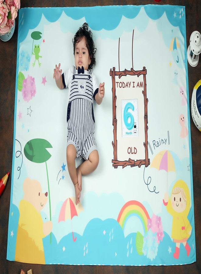 NEW COMERS® Milestone Cotton Baby Blanket & Props for Monthly Photoshoot, New Born Babies Soft Swaddle with 1-12 Month Cards, Ac Room Blanket for Summer/Winter/Multiuse, TC(150/300) 135x115 cm - 405 - Image 1