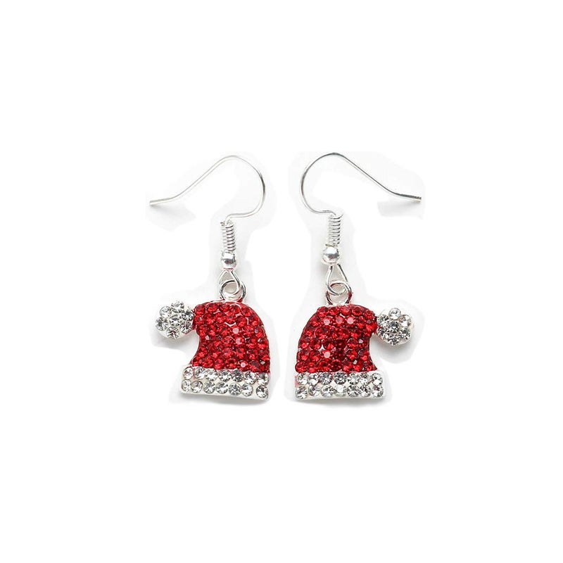 MYANAIL Christmas Earrings for Women Jewelry Gift Rhinestone Stud Earrings for Women Red Crystal Santa Hat Dangle Earrings Necklace Set Santa Hat Drop Earring (Santa Hats) - Image 1
