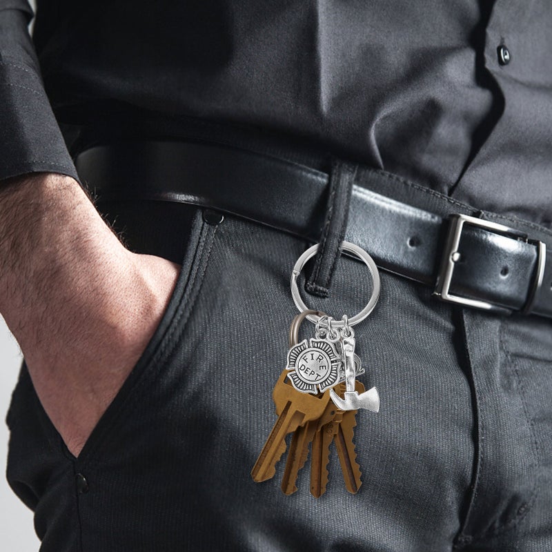 Metal Firefighter Keychain Decorative Firefighter Keychain Novelty Firefighter Keyring Charm Pendant - Image 3