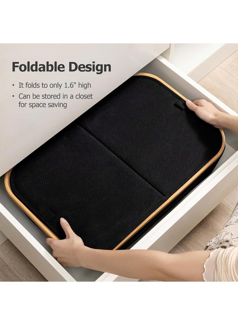 150L Large Laundry Basket with Double Compartment - Foldable Oxford Fabric Hamper with Dustproof Lid & Bamboo Handles for Clothes, Toys, Towels - Space-Saving 14.5Lx22.4Wx27.1H Inch - Black