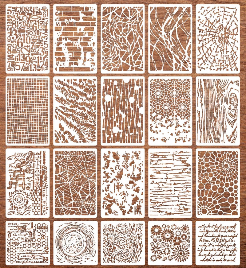 SUNVERSE Cubist Stencils for Crafts Reusable Texture Stencils Mixed Media Layering Stencil for Painting on Wood Furniture Card Canvas Scrapbook - Image 1
