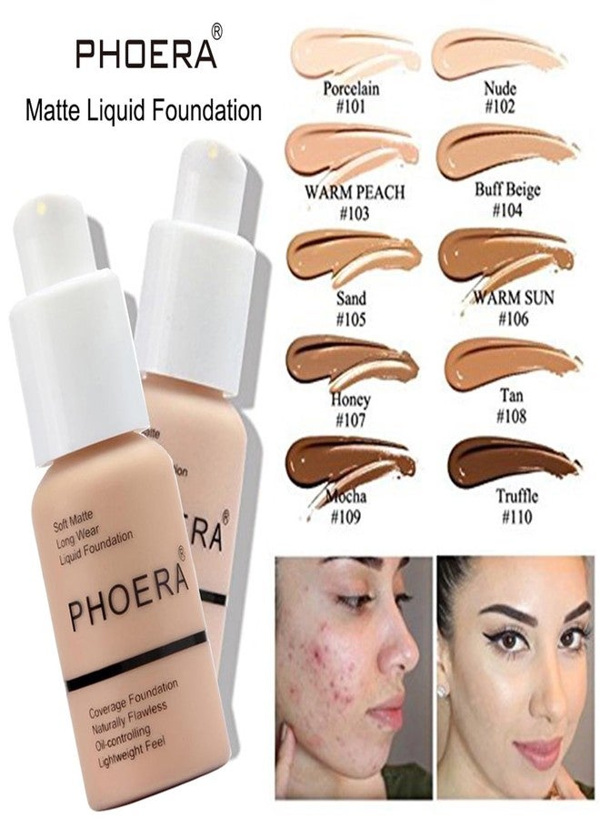 Hilareco PHOERA Foundation,PHOERA CC Cream Foundation Color Correcting Anti Aging Hydrating Serum &SPF 25+,PHOERA Primer, PHOERA Makeup Foundation, Makeup Brushes (102 Nude+100 Porcelain CC Cream) - Image 2