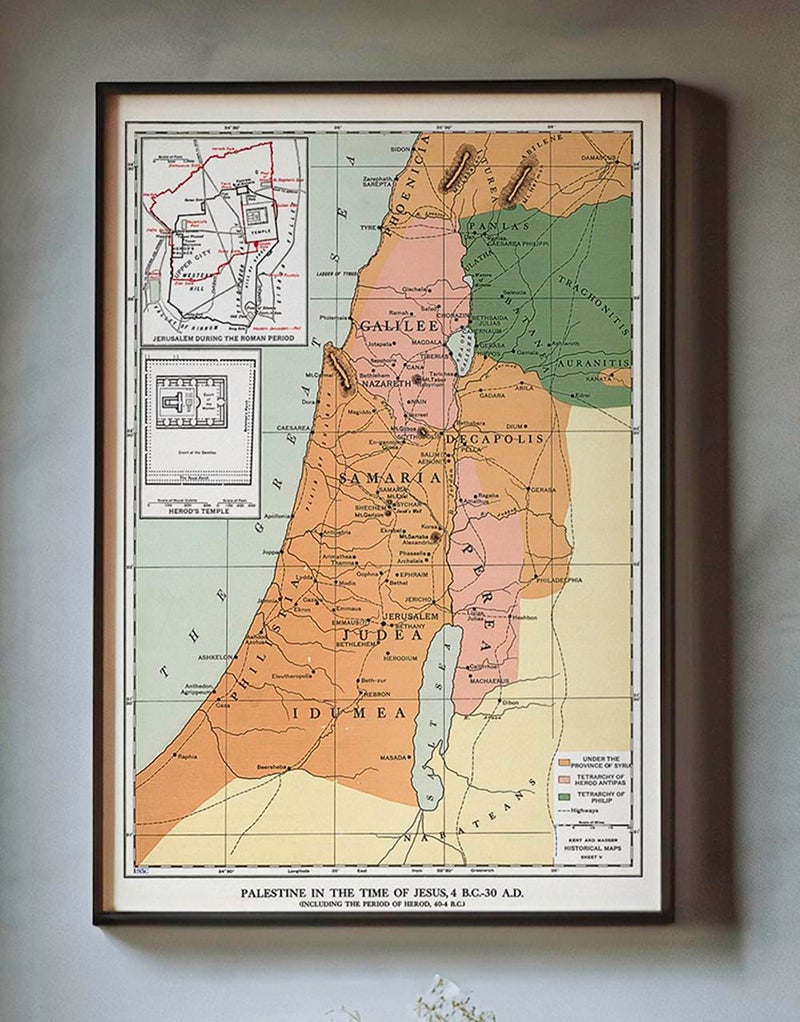 1912 Map  Palestine in the time of Jesus 4 BC  30 AD  Israel Holy Land Decor  Unframed Wall Art Poster Print  Ancient History  Christian Gifts  Bible Posters For Classroom 23x32