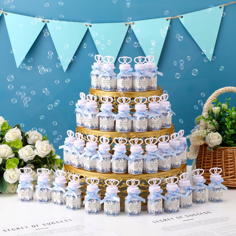LaRandom 150 Pcs Blue Floral Wedding Party Bubbles Bulk with Bubble Solution Wedding Mini Bubble Gifts Mini Heart Wand for Anniversary, Engagement, Bridal, Valentine's Day, Gift for Couple - Image 2