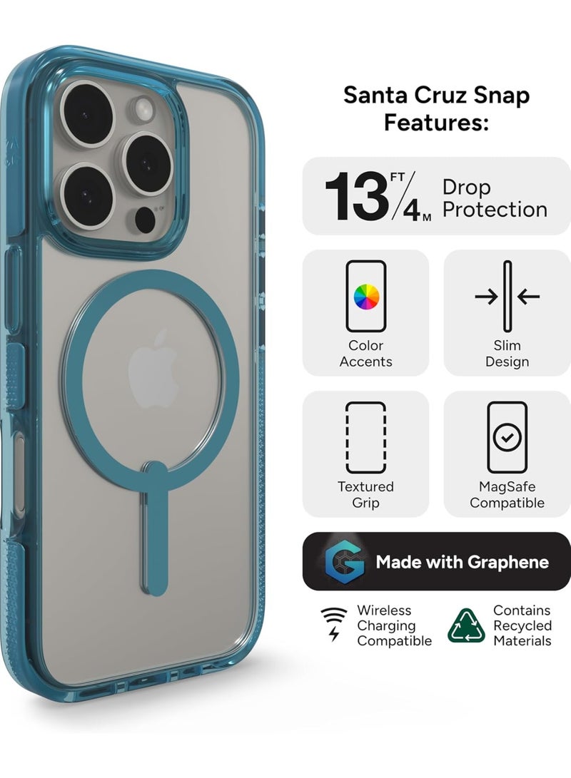 ZAGG Santa Cruz Snap Case for iPhone 16 Pro – MagSafe Compatible, 13ft Military-Grade Drop Protection, Graphene Reinforced,  Retro Blue - Image 3