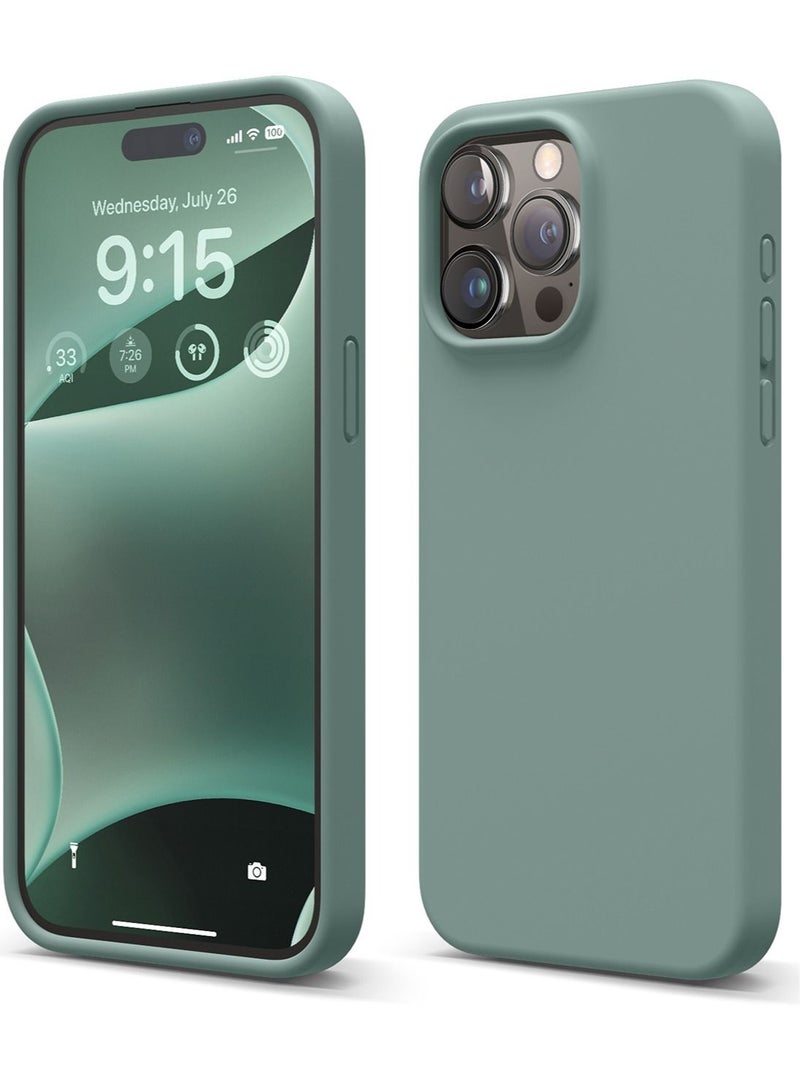 Elago Liquid Silicone for iPhone 15 Pro MAX Case Cover Full Body Protection, Shockproof, Slim, Anti-Scratch Soft Microfiber Lining - Midnight Green - Image 1