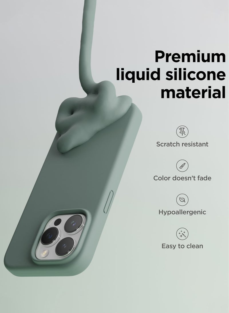 Elago Liquid Silicone for iPhone 15 Pro MAX Case Cover Full Body Protection, Shockproof, Slim, Anti-Scratch Soft Microfiber Lining - Midnight Green - Image 3