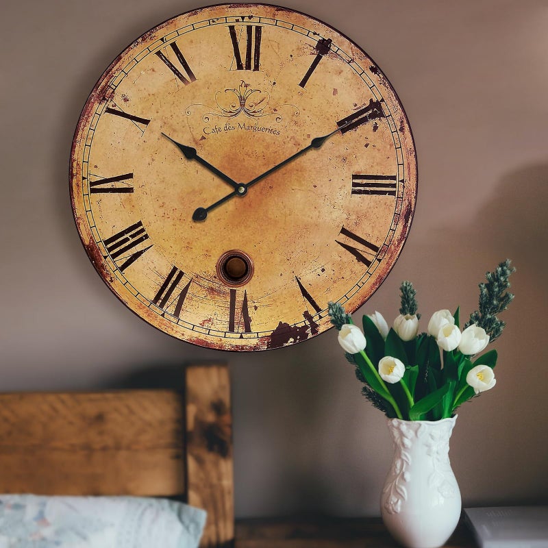 Eruner Rustic Large Wall Clock Silent Battery Operated for Farmhouse Livingroom24 Inch Vintage Wall Clock NonTicking for Kitchen Bedroom Home School