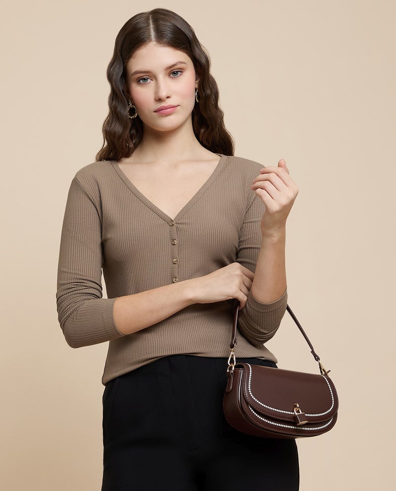 R&B Ribbed Top with V-Neck and Long Sleeves - Image 5