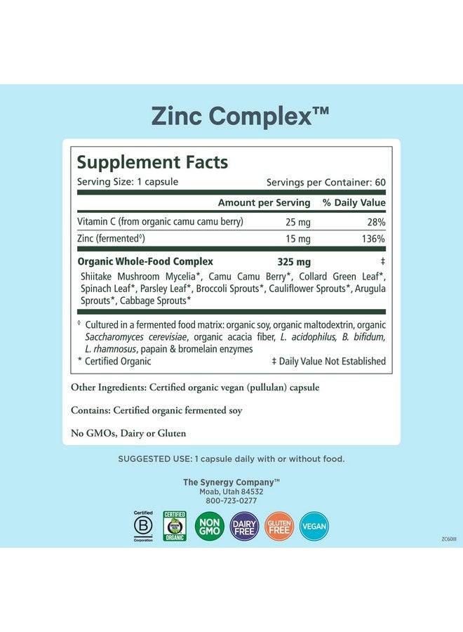 بيور سينرجي مُركّب الزنك بيور سينيرجي | مُكمّل غذائي مُعزّز للمناعة | مُركّب زنك طبيعي نباتي مع فيتامين سي وأطعمة عضوية كاملة | لصحة المناعة والدماغ والبشرة (60 كبسولة) - Image 2