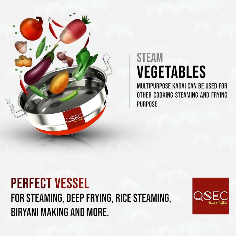 QSEC QSEC Stainless Steel Multi Kadai Idli cooker steamer with Copper Bottom AllinOne Big Size dhokla cooker 5 Plate 2 Idli 2 Dhokla 1 Patra Momo steamer 3 in 1 Idli maker steamer 285MM 100 Non toxin material  - Image 5