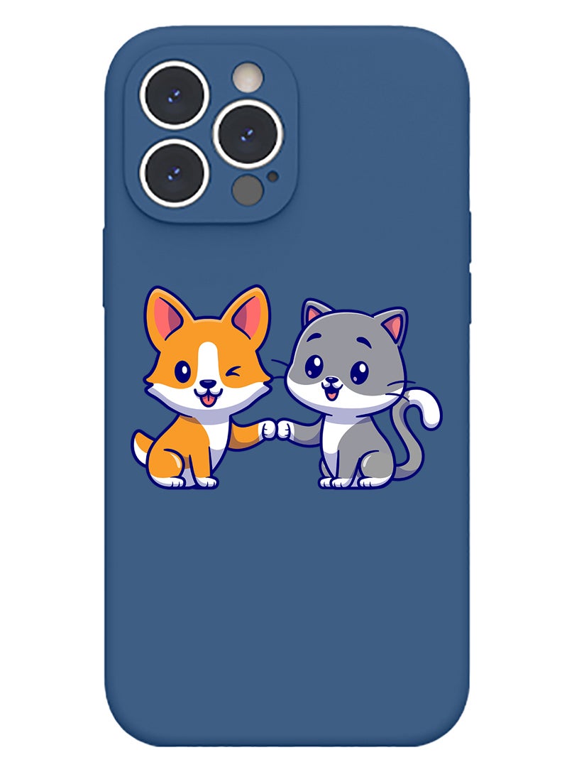 Theodor Protective Slim Fit Case Liquid Silicone Cover with Full Body Protection Anti-Scratch Shockproof Case For iPhone 13 Pro Blue  - Cat Halloween with broom - Image 1