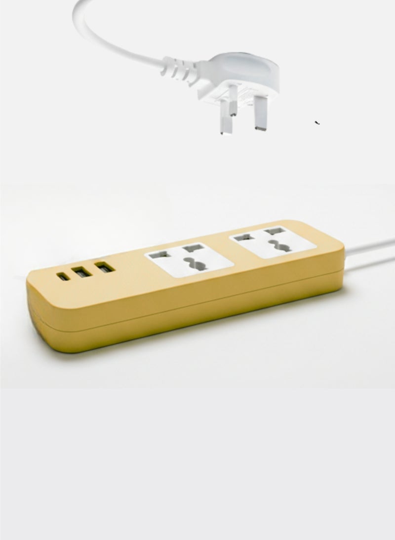 سلك تمديد بطول مترين مزود بمأخذين كهربائيين ومنفذي USB ومنفذ Type-C - مقاوم للاشتعال، عالي الطاقة - Image 1