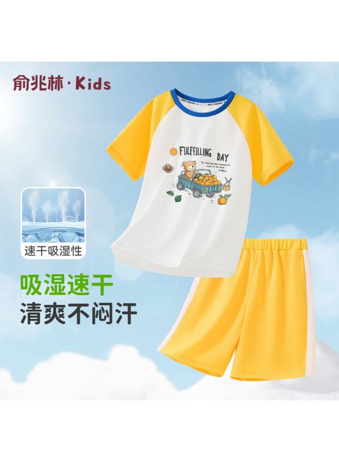 Yuzhaolin Boys' Summer Set, Nezha Clothing, Children's Quick-dry Sportswear, Two-piece Set For Older Kids, Short-sleeve Shorts Outfit
