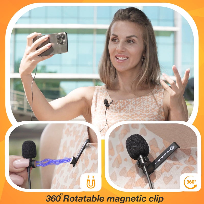 PowerDeWise Professional Grade Lavalier Clip On Microphone - Lav Mic for Camera Phone iPhone GoPro Video Recording ASMR - Small Noise Cancelling 3.5mm Tiny Shirt Microphone with Easy Clip On System - Image 2