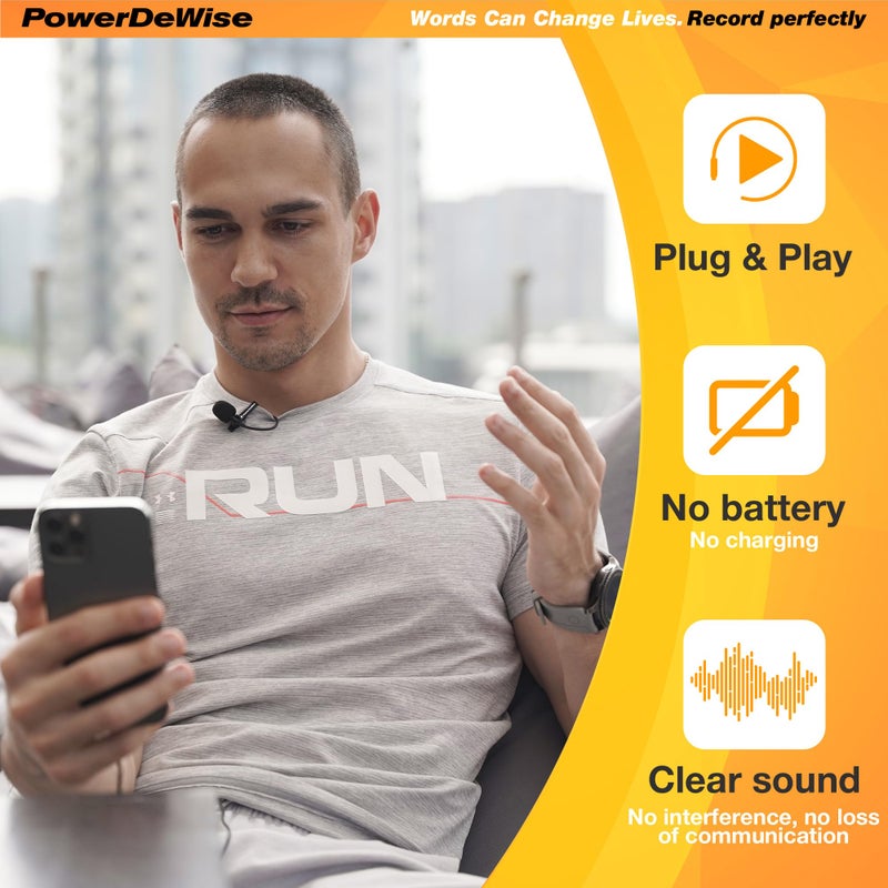 PowerDeWise Professional Grade Lavalier Clip On Microphone - Lav Mic for Camera Phone iPhone GoPro Video Recording ASMR - Small Noise Cancelling 3.5mm Tiny Shirt Microphone with Easy Clip On System - Image 4